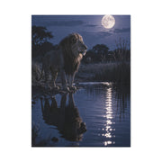 Lion by Moonlit Water Reflection Wall Art & Canvas Print