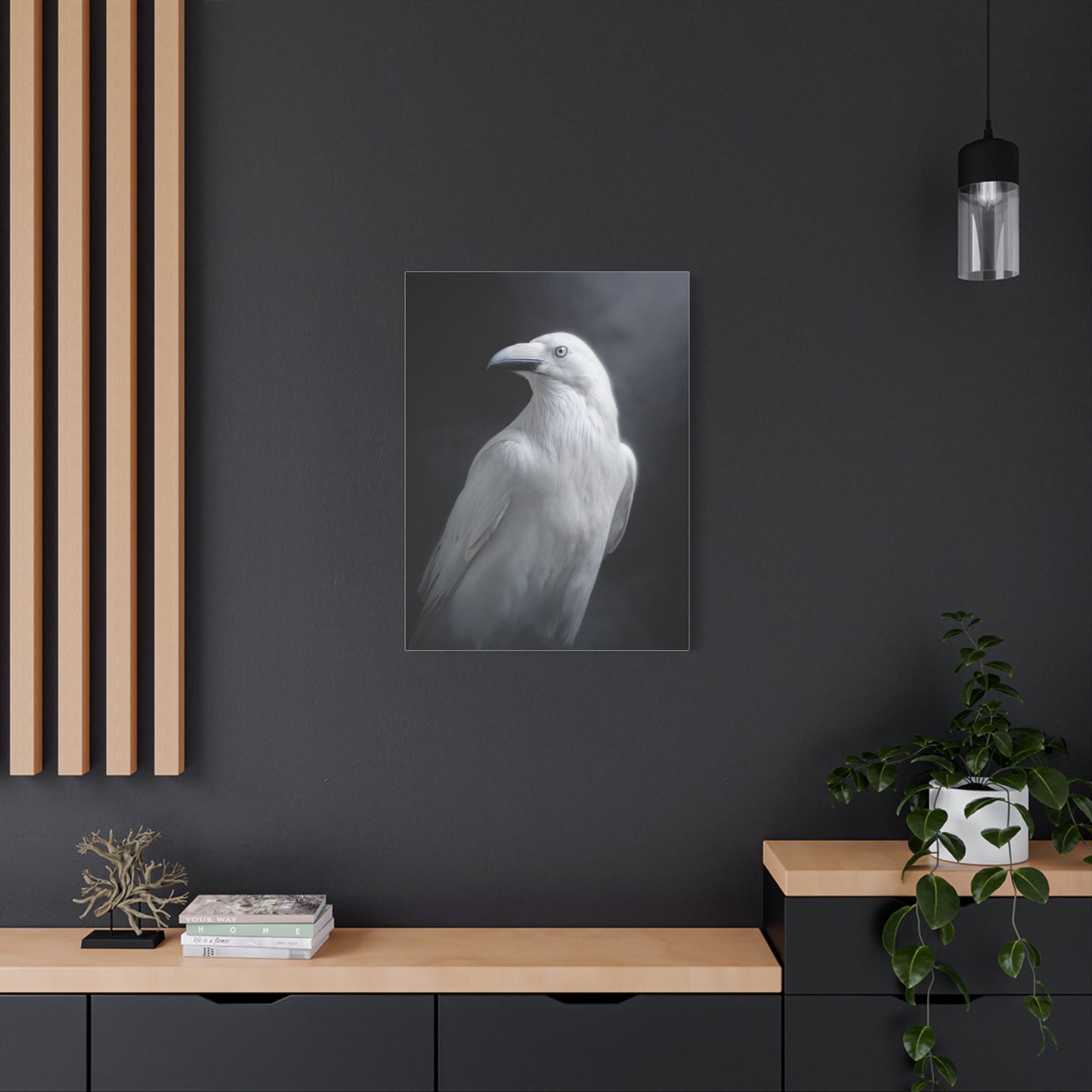 Elegant White Raven Portrait Wall Art & Canvas Print