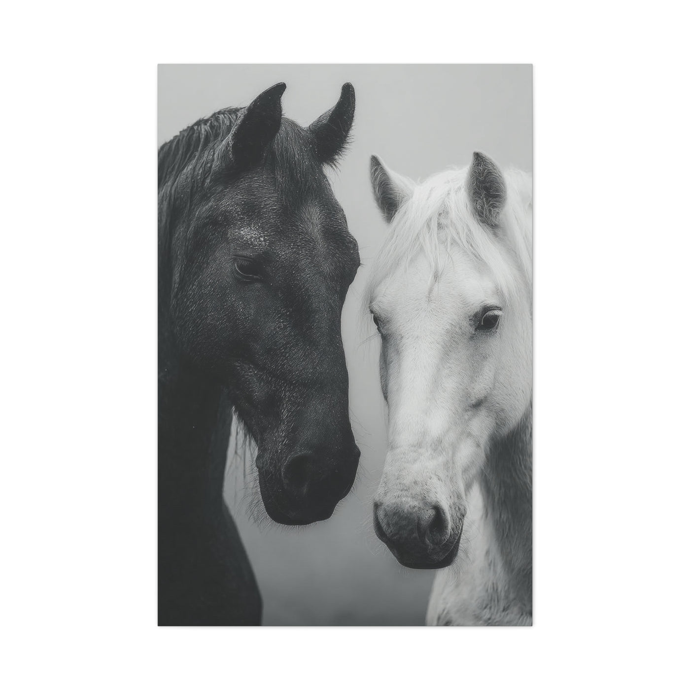 Intimate Dual Horse Monochrome Wall Art & Canvas Print