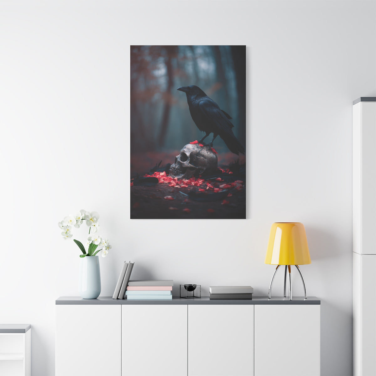 Crow on Weathered Skull Wall Art & Canvas Print