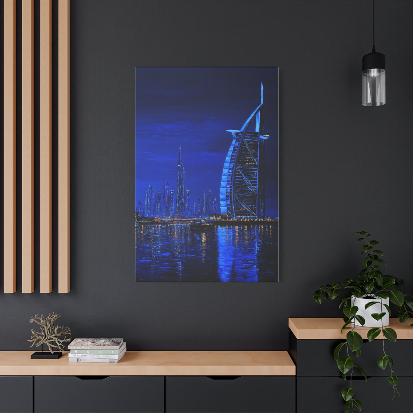Dubai Skyline Blue Night Luxury Wall Art & Canvas Print
