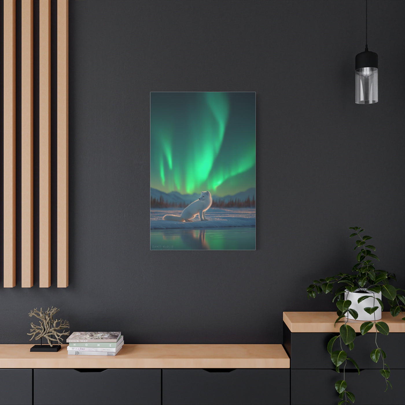 Arctic Fox Aurora Night Wall Art & Canvas Print