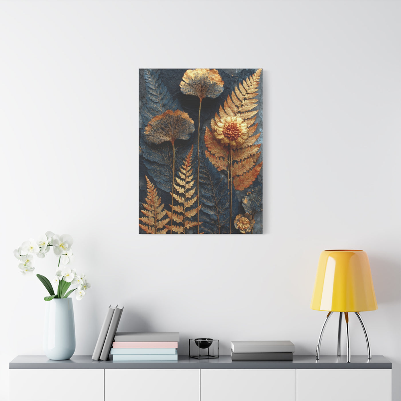 Golden Botanical Relief Composition Wall Art & Canvas Print