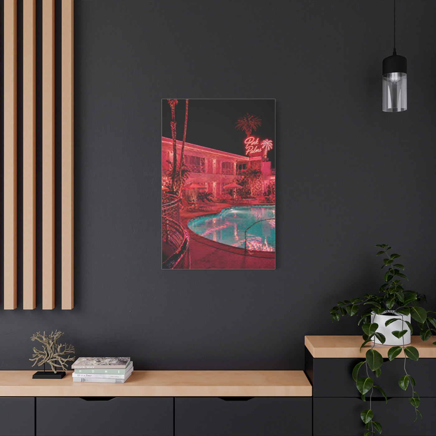 Pink Neon Pool Night Scene Wall Art & Canvas Print