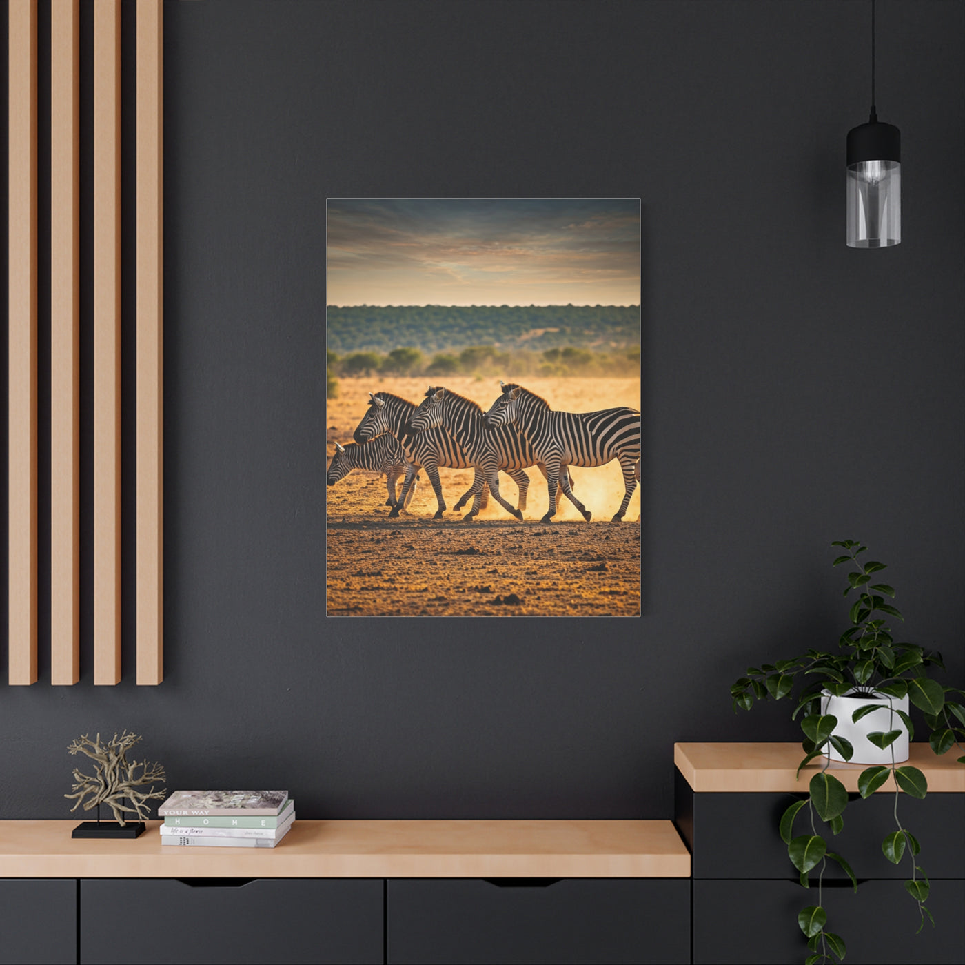 Zebra Duo Walking Across the Savannah Wall Art & Canvas Prints