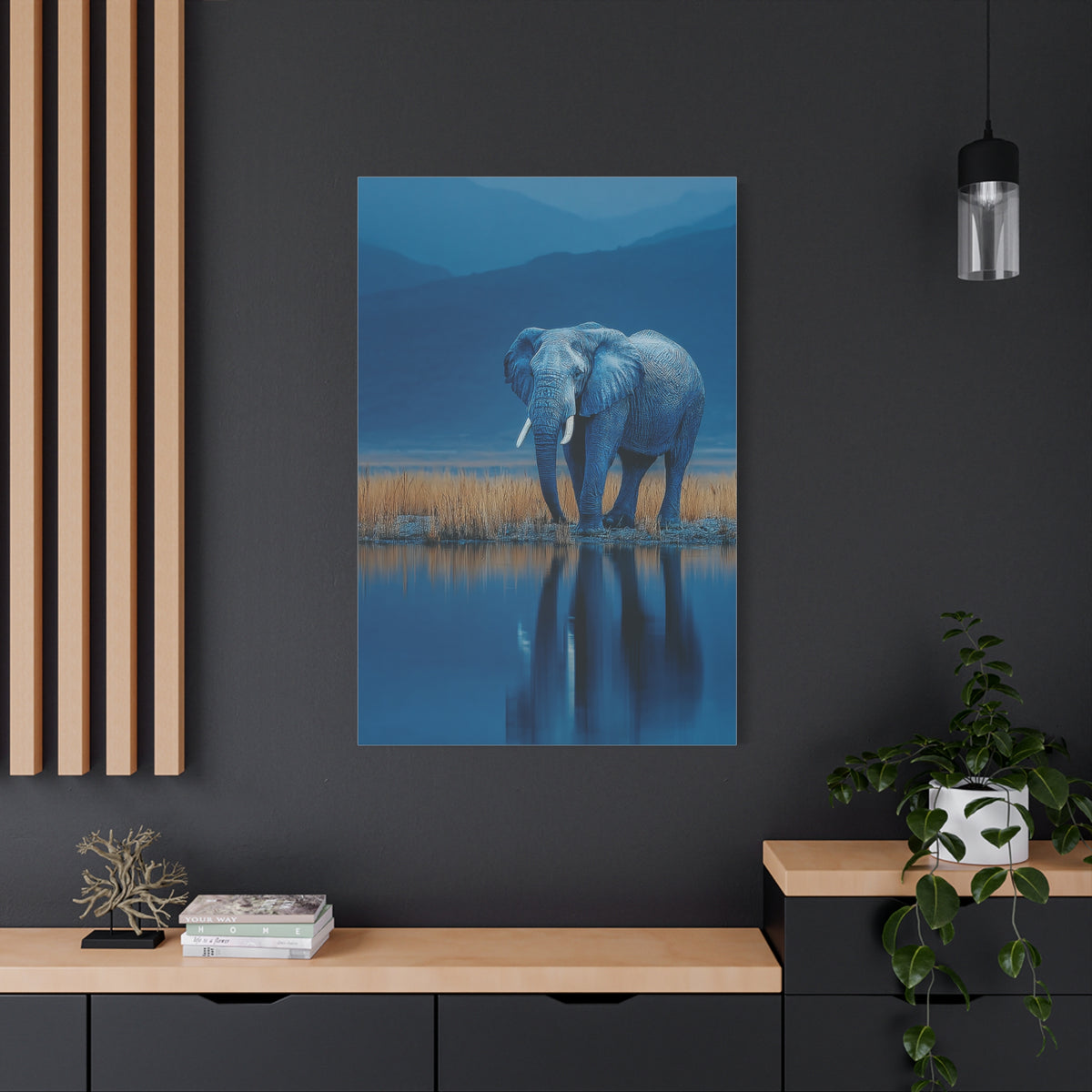 Elephant Blue Hour Reflection Wall Art & Canvas Print