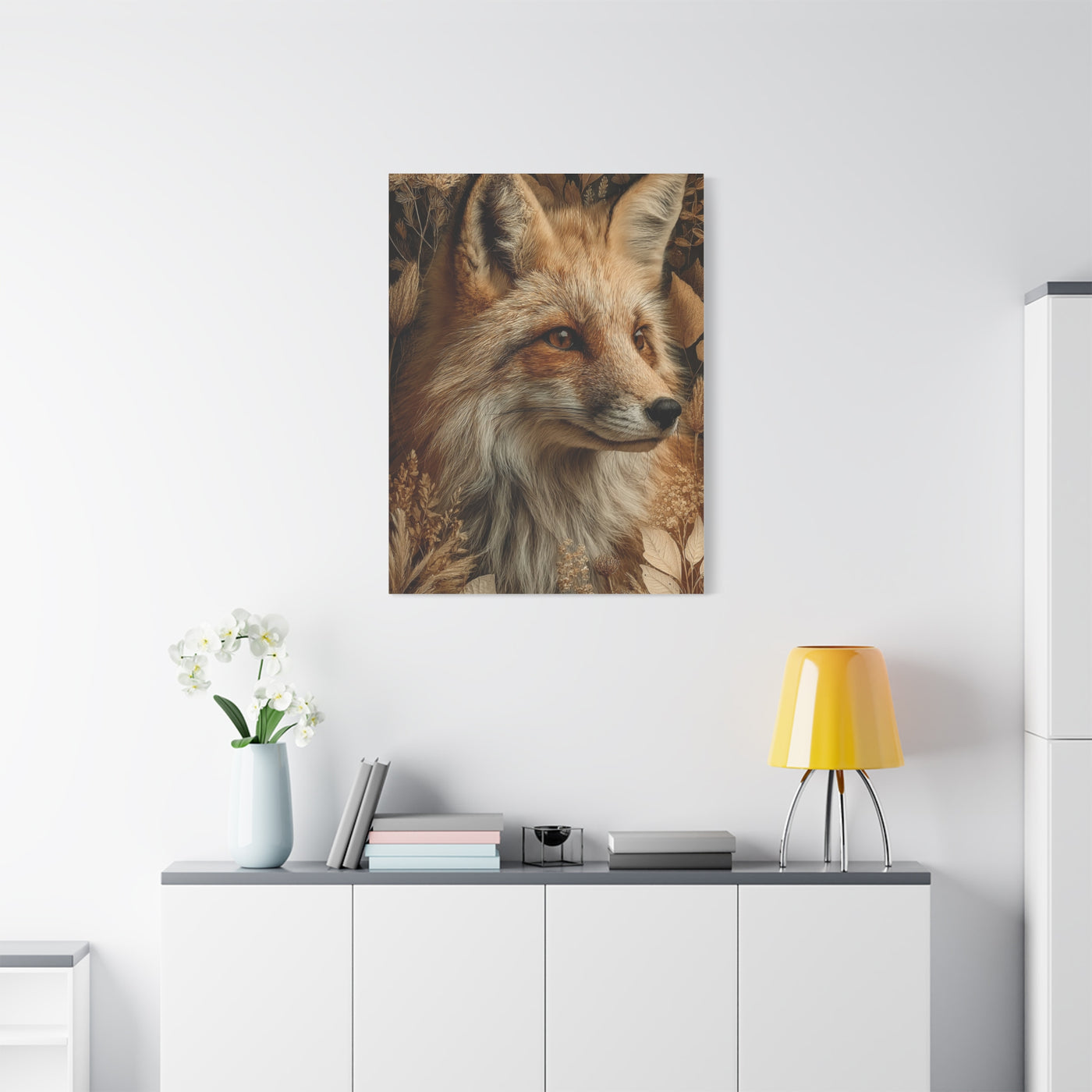 Neutral Botanical Fox Portrait Wall Art & Canvas Print