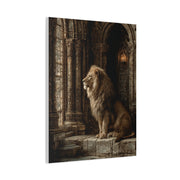 Lion in Ancient Stone Hall Royal Guardian Wall Art & Canvas Print