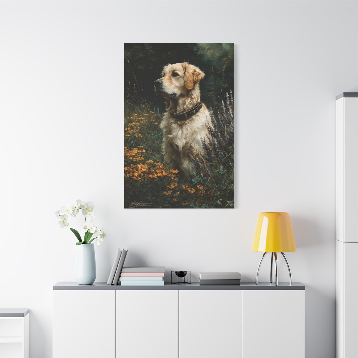 Golden Retriever Wildflower Portrait Wall Art & Canvas Print