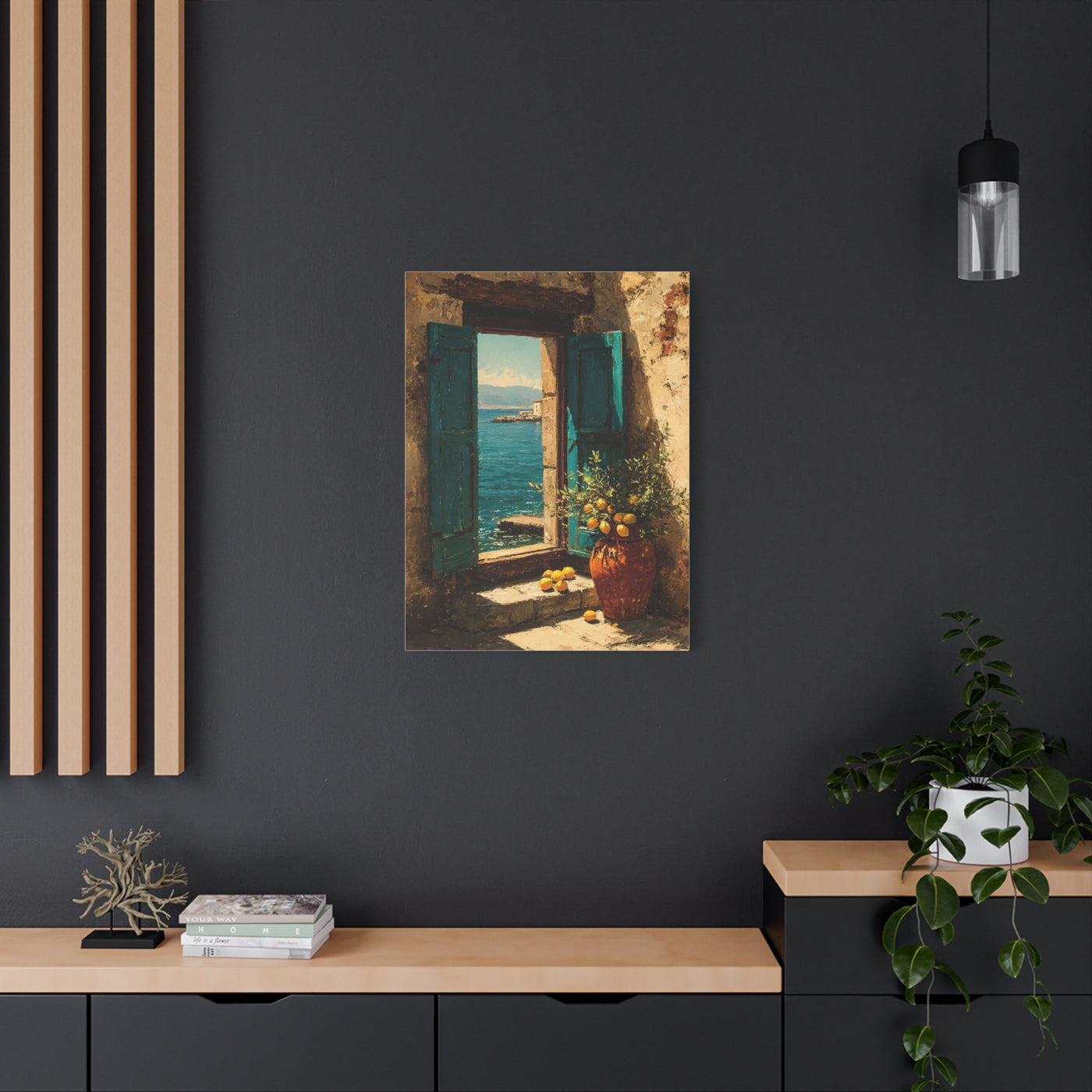 Italian Coastal Window Painting Wall Art & Canvas Print