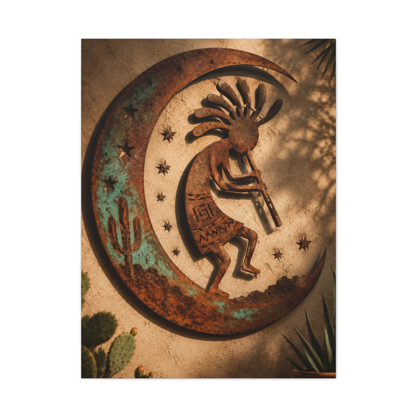 Kokopelli Crescent Moon Southwest Wall Art & Canvas Print