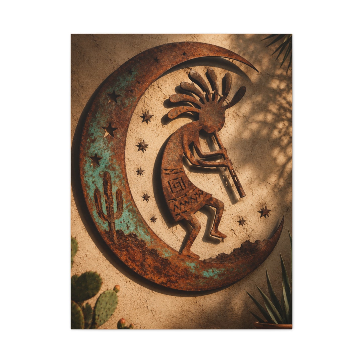 Kokopelli Crescent Moon Southwest Wall Art & Canvas Print
