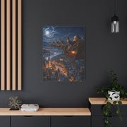 Santa Sleigh Flight Over Snowy Village Wall Art & Canvas Print