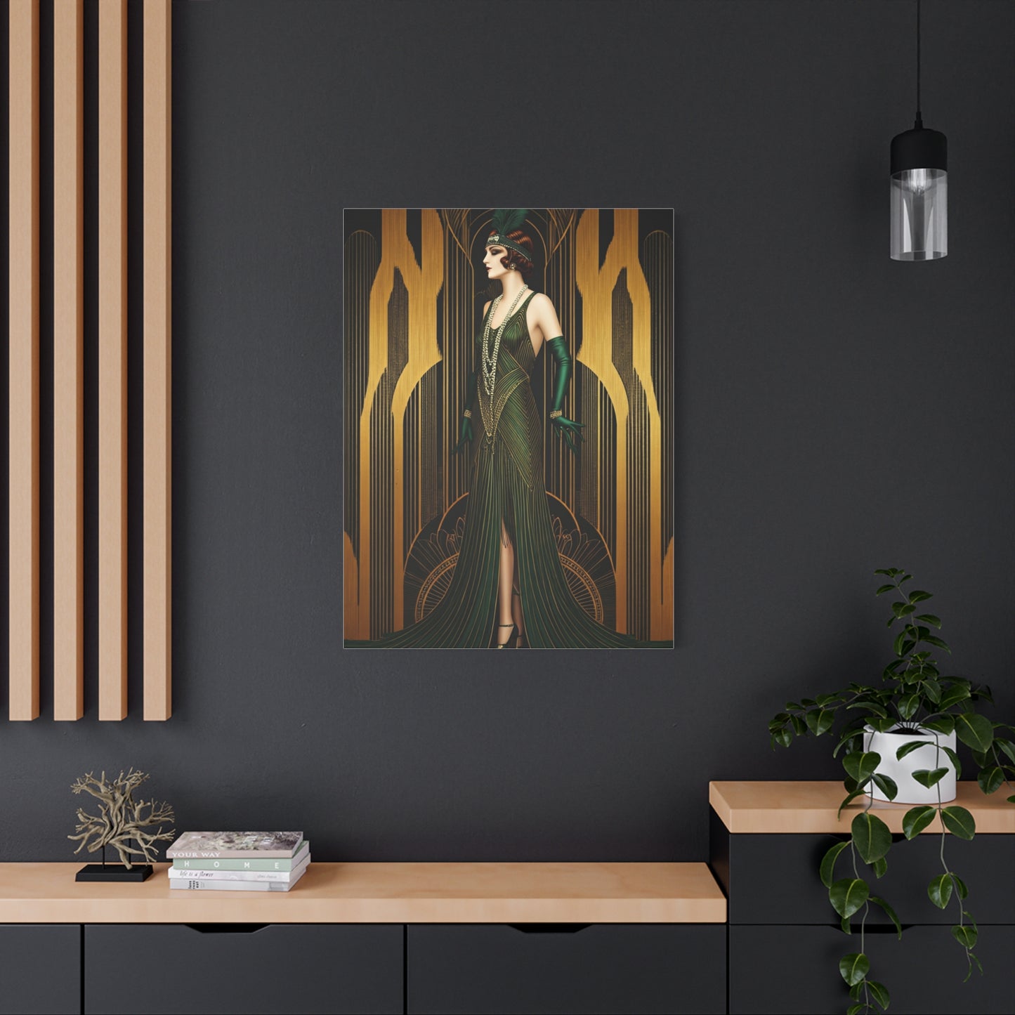 Emerald Deco Flapper Elegance Wall Art & Canvas Prints