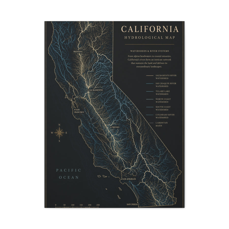 California Hydrological Map Wall Art & Canvas Print