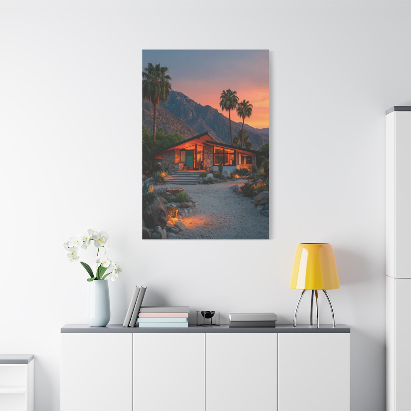 Desert Modern House at Sunset Wall Art & Canvas Print
