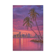 Miami Skyline Tropical Sunset With Palm Trees Wall Art & Canvas Print