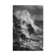 Monochrome Ocean Impact Rock Scene Wall Art & Canvas Print