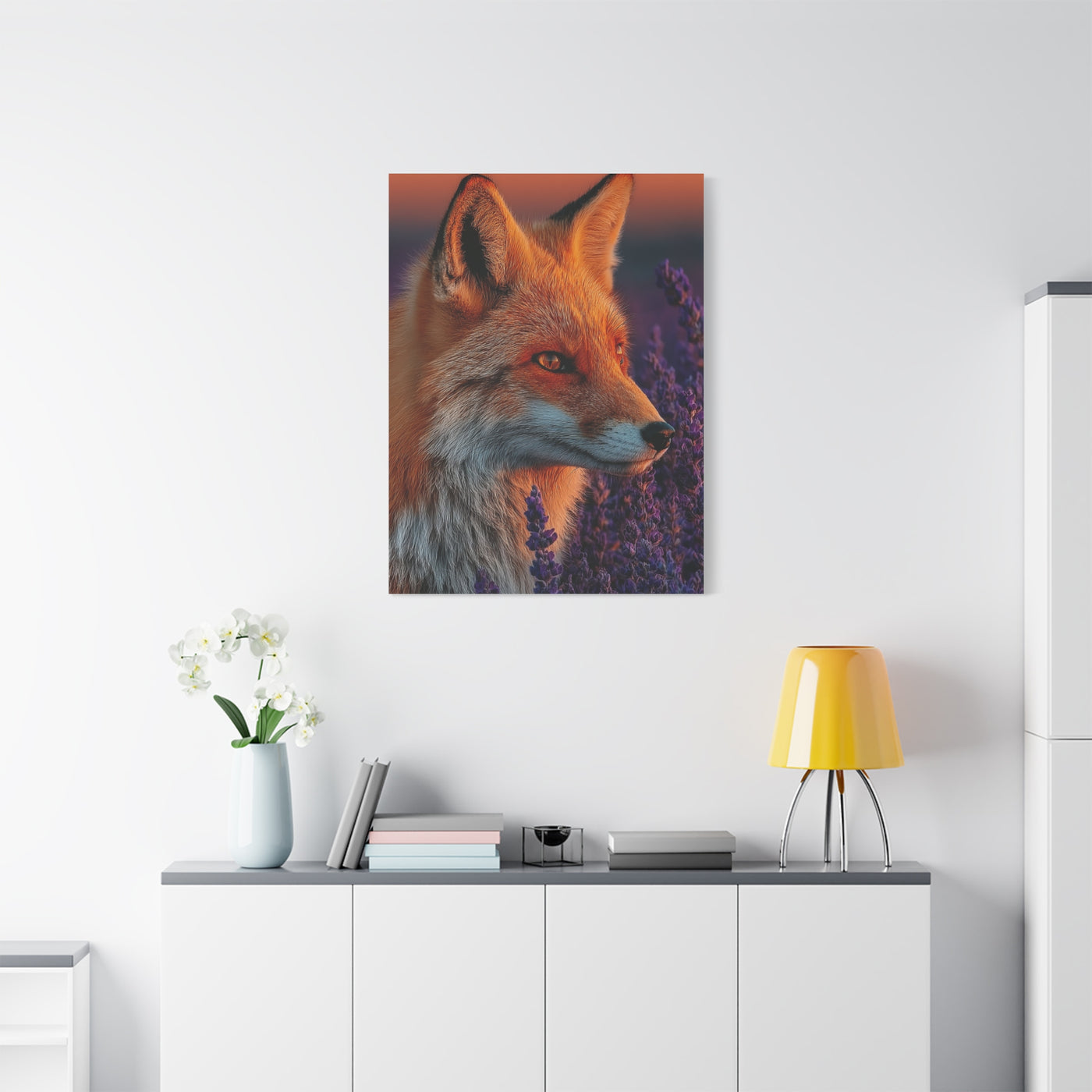 Lavender Field Fox Sunrise Wall Art & Canvas Print