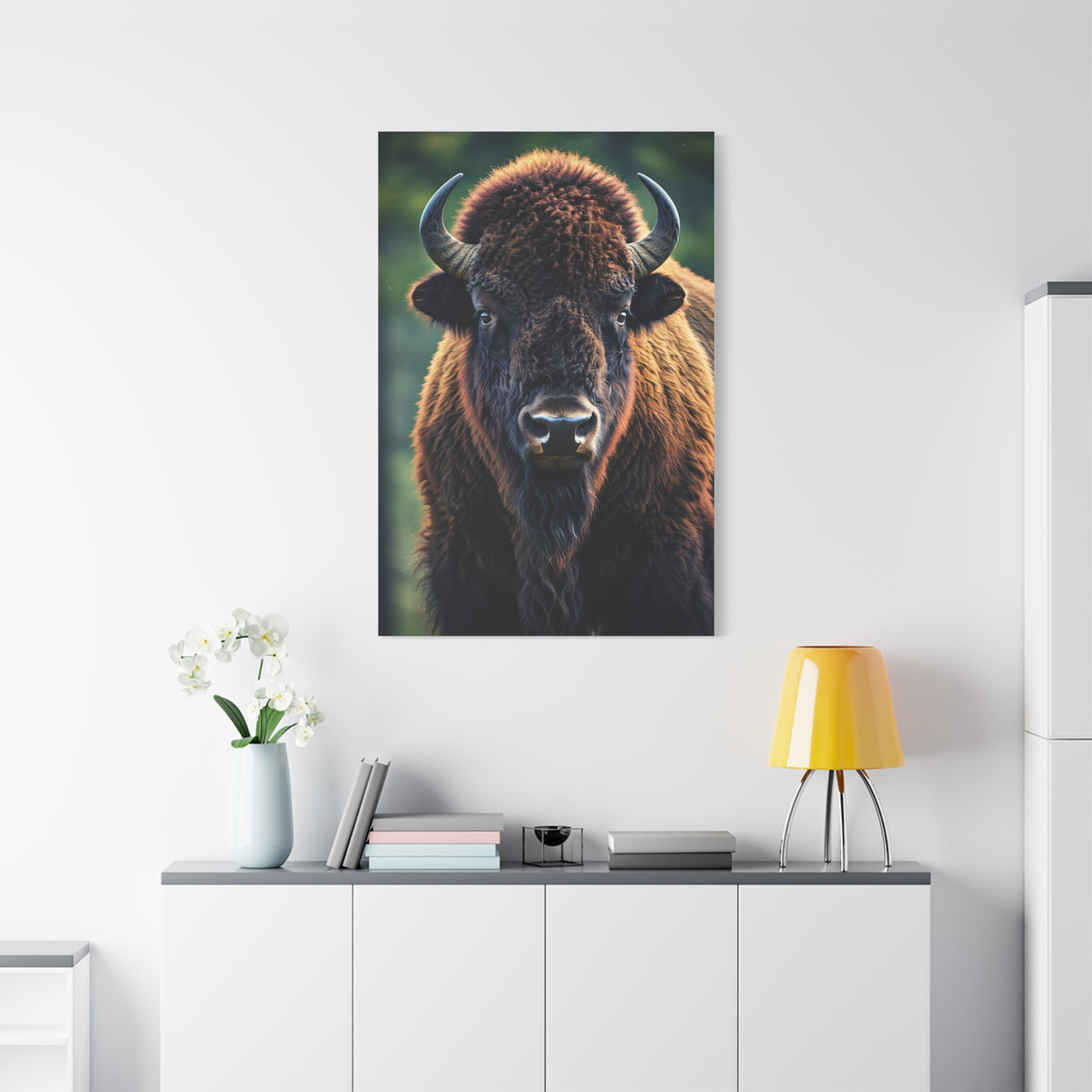Vibrant Prairie Bison with Natural Green Backdrop Wall Art & Canvas Print