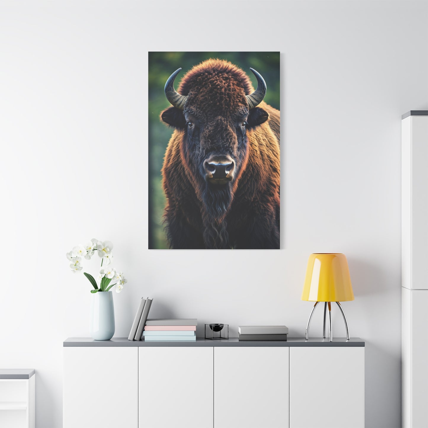 Vibrant Prairie Bison with Natural Green Backdrop Wall Art & Canvas Print