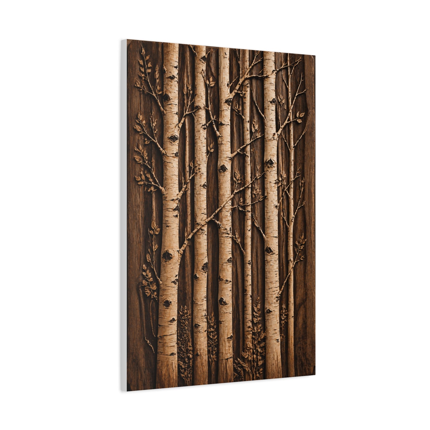 Carved Birch Wood Panel Relief Trees Wall Art & Canvas Print