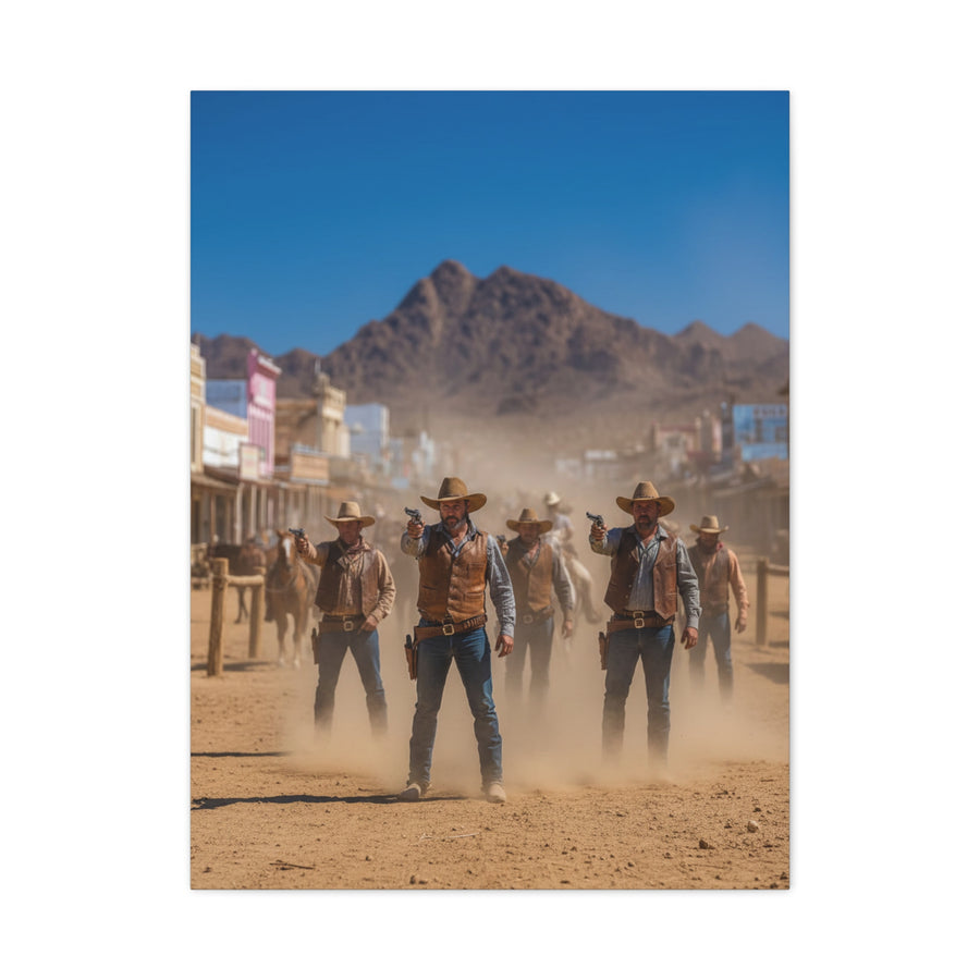 Frontier Gunslingers Western Street Standoff Wall Art & Canvas Print