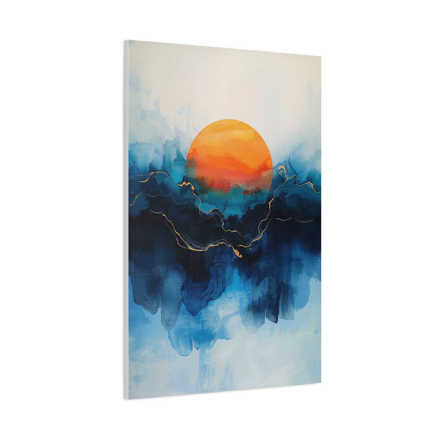 Orange Sun Over Indigo Waves Abstract Wall Art & Canvas Print