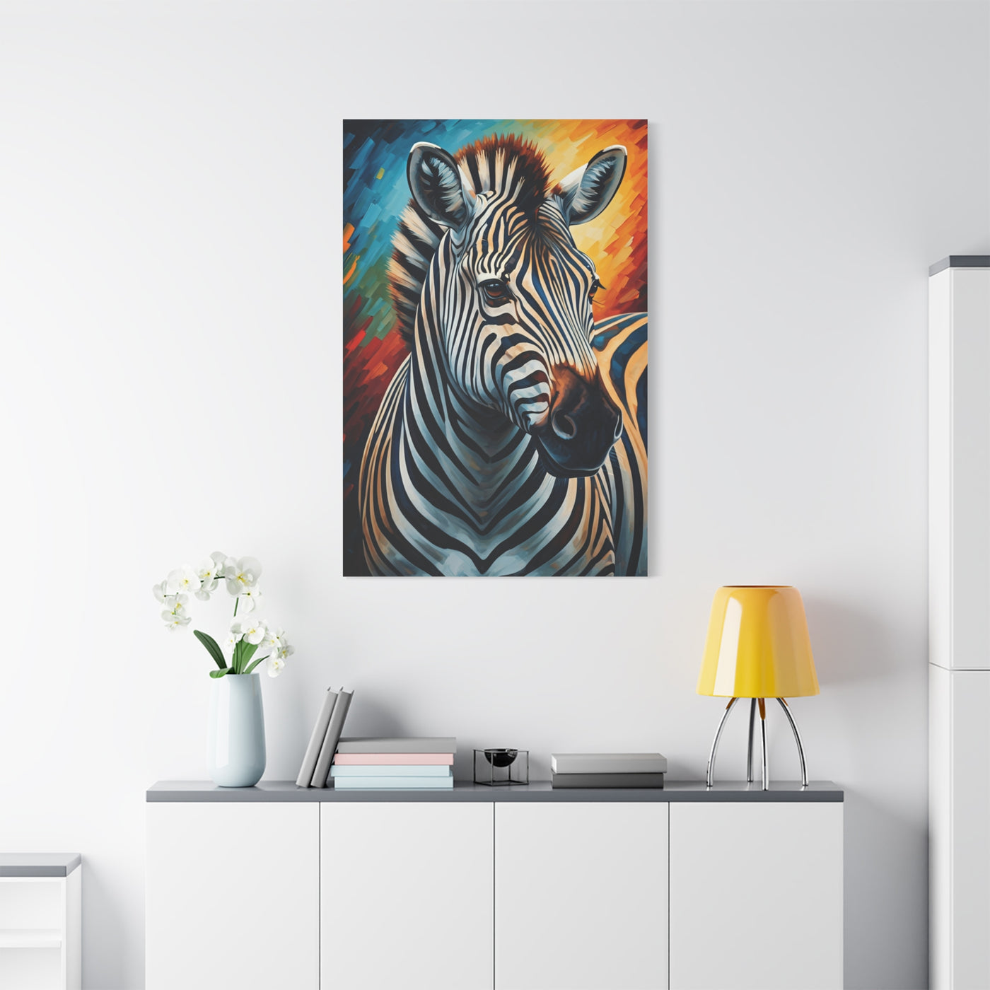 Vibrant Stripes Zebra Portrait Wall Art & Canvas Print