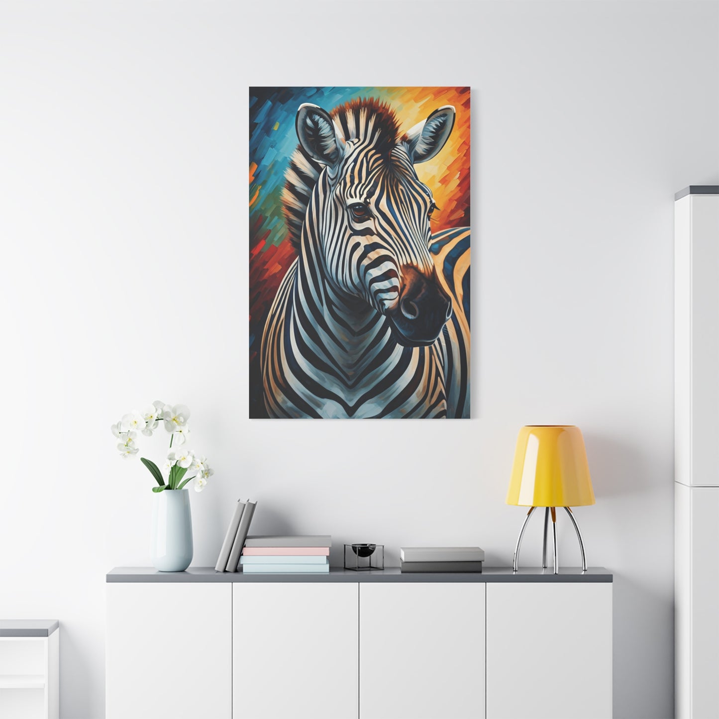 Vibrant Stripes Zebra Portrait Wall Art & Canvas Print