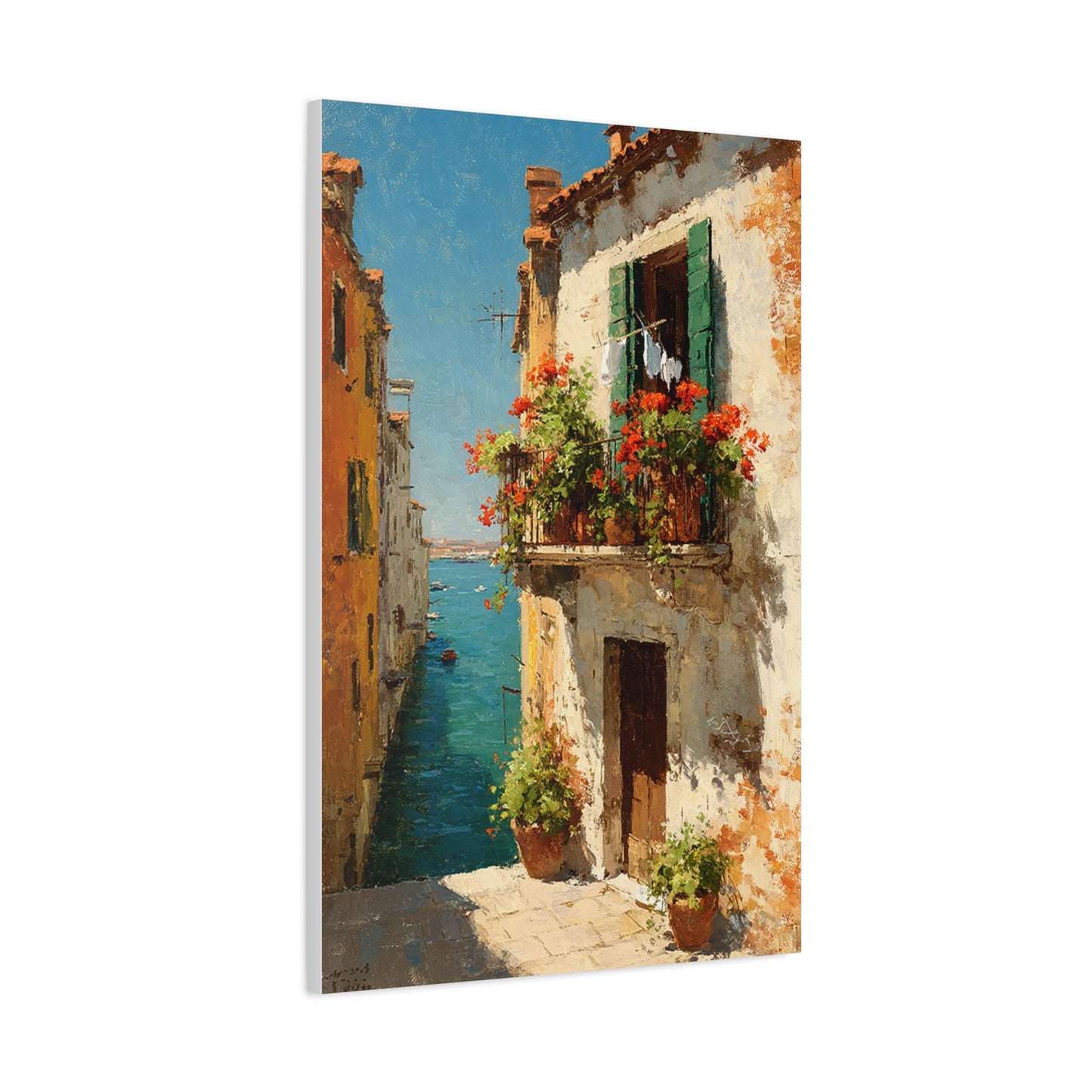 Italian Coastal Balcony Painting Wall Art & Canvas Print