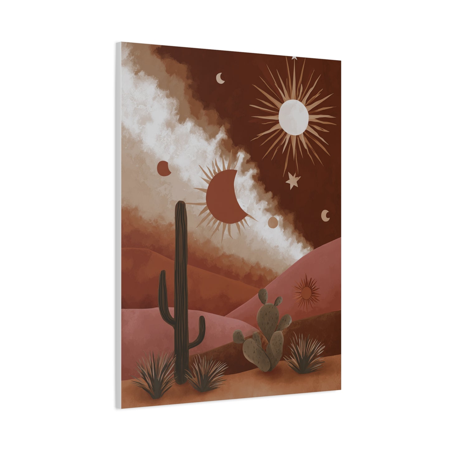 Boho Desert Sun and Moon Landscape Wall Art & Canvas Print