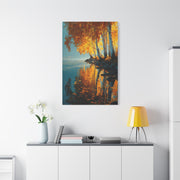 Golden Birch Autumn Lake Reflection Wall Art & Canvas Print