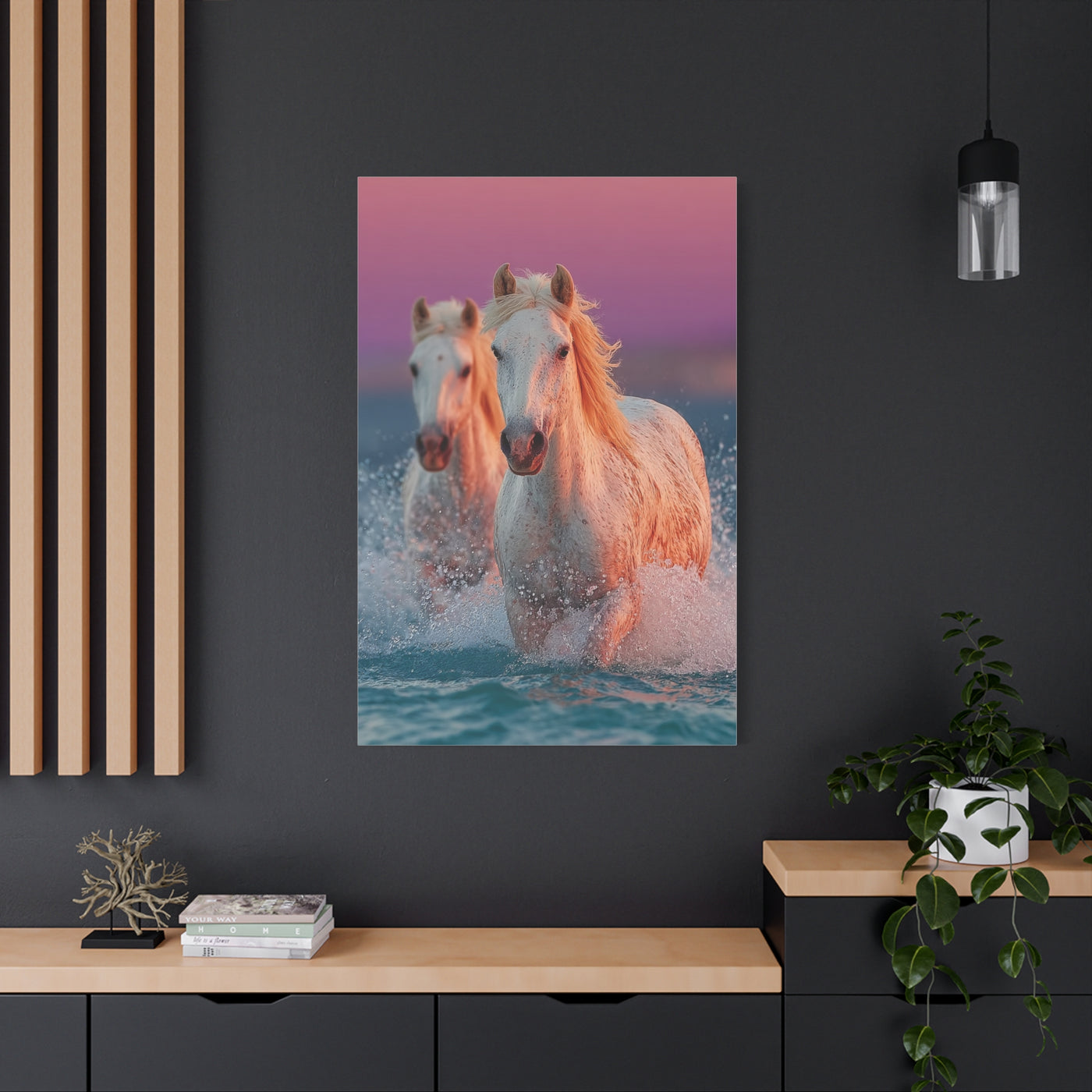 White Horses Ocean Sunset Wall Art & Canvas Print
