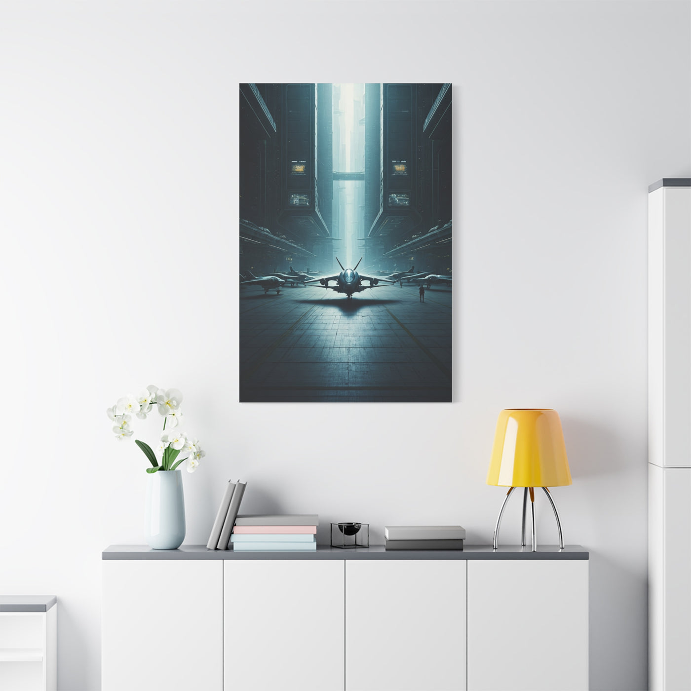 Futuristic Aircraft Hangar Scene Wall Art & Canvas Prints