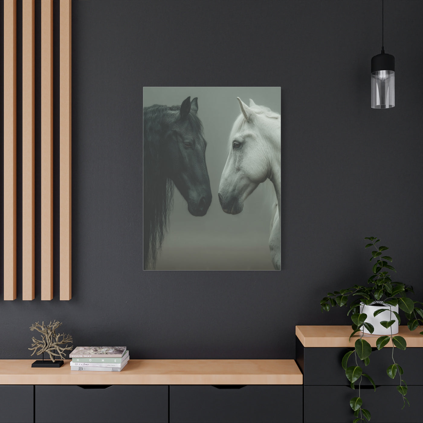 Dual Horse Contrast Portrait Wall Art & Canvas Print
