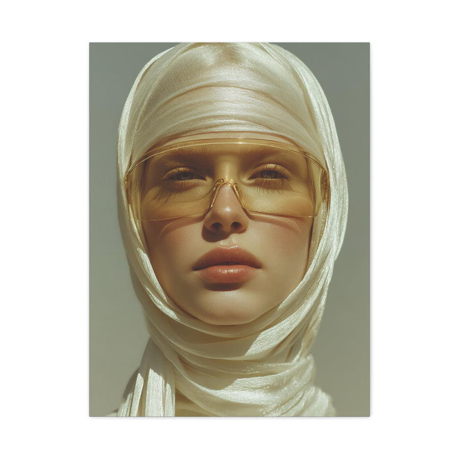 Golden Veil Futuristic Portrait Wall Art & Canvas Print