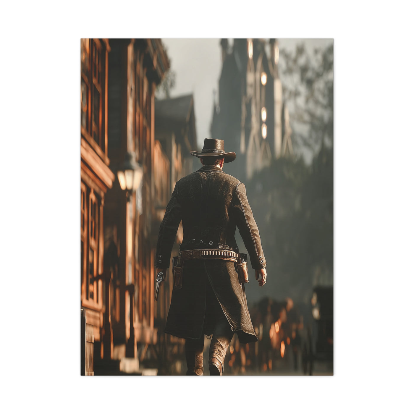 Gunslinger Walking the Frontier Street Wall Art & Canvas Print