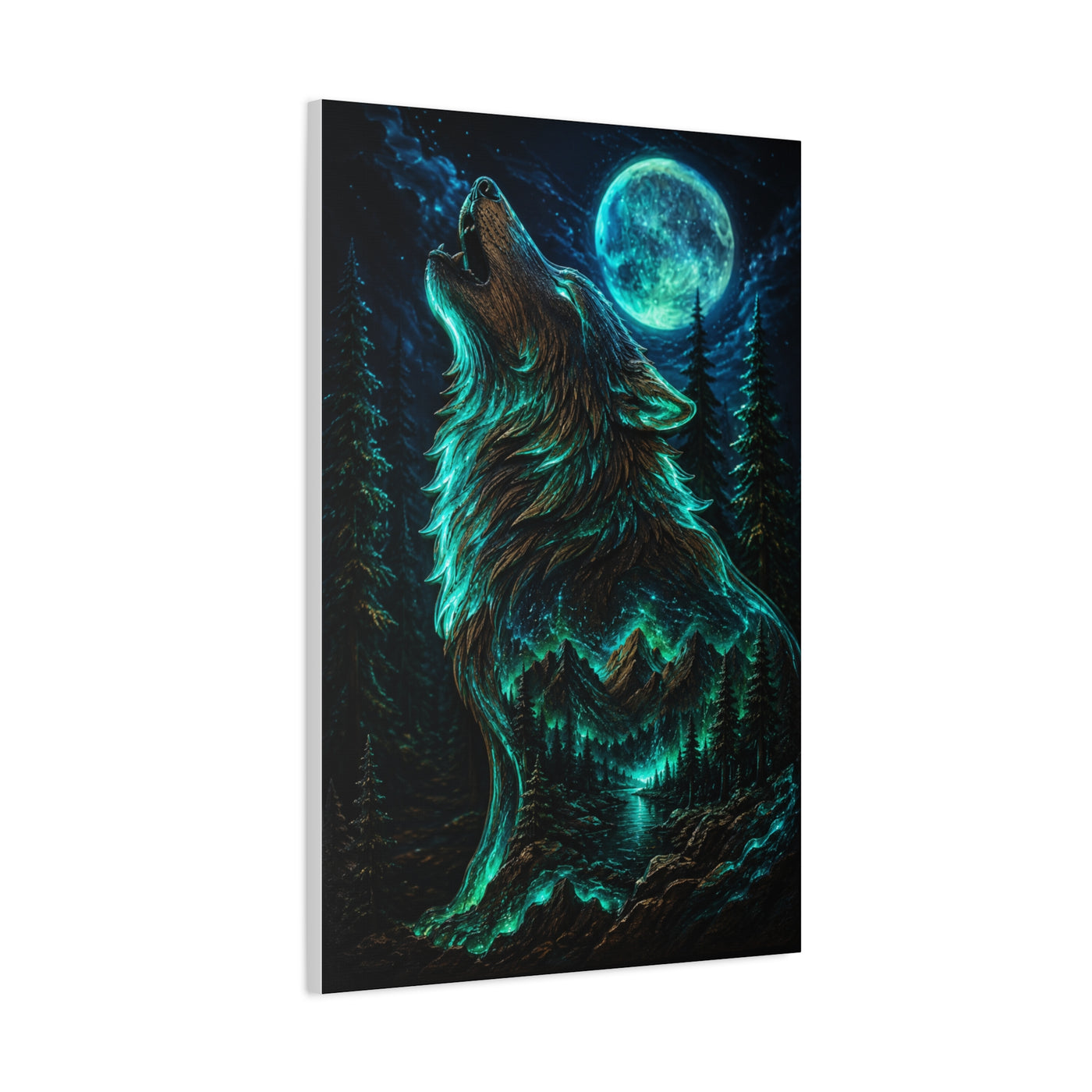 Celestial Spirit Wolf Dual Form Scene Wall Art & Canvas Print