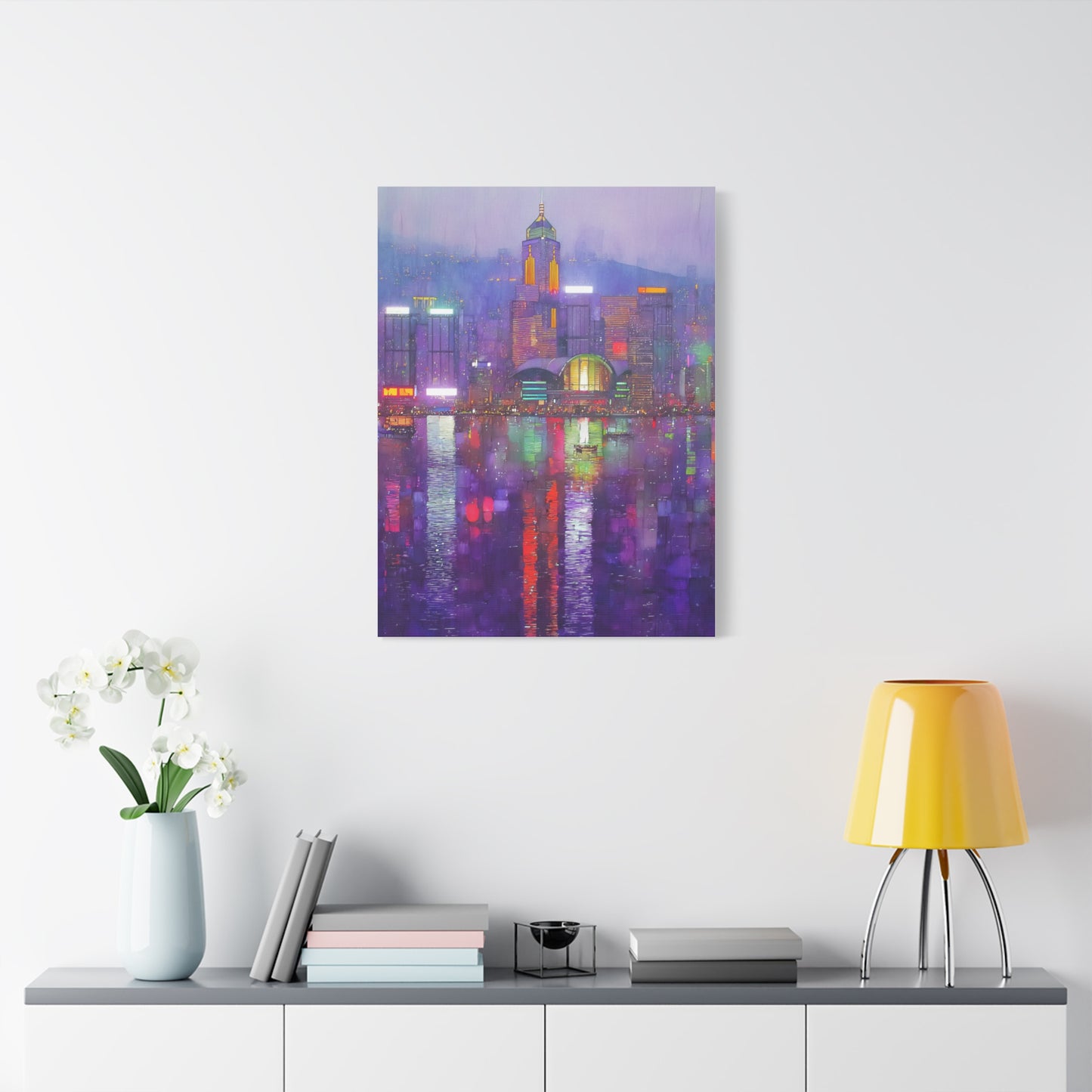 Hong Kong Skyline Neon Harbor Lights Wall Art & Canvas Print