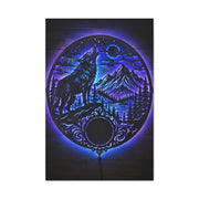 LED Mountain Wolf Night Circle Scene Wall Art & Canvas Print