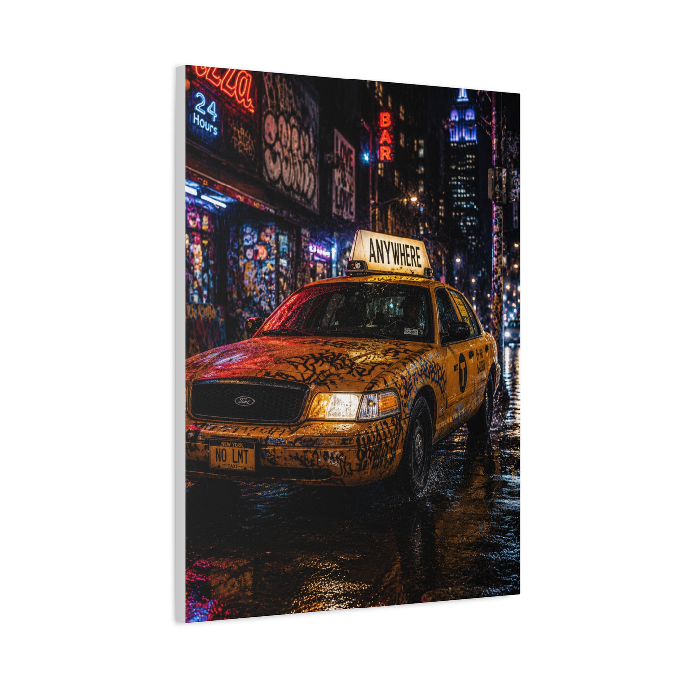NYC Graffiti Taxi Night Street Wall Art & Canvas Print
