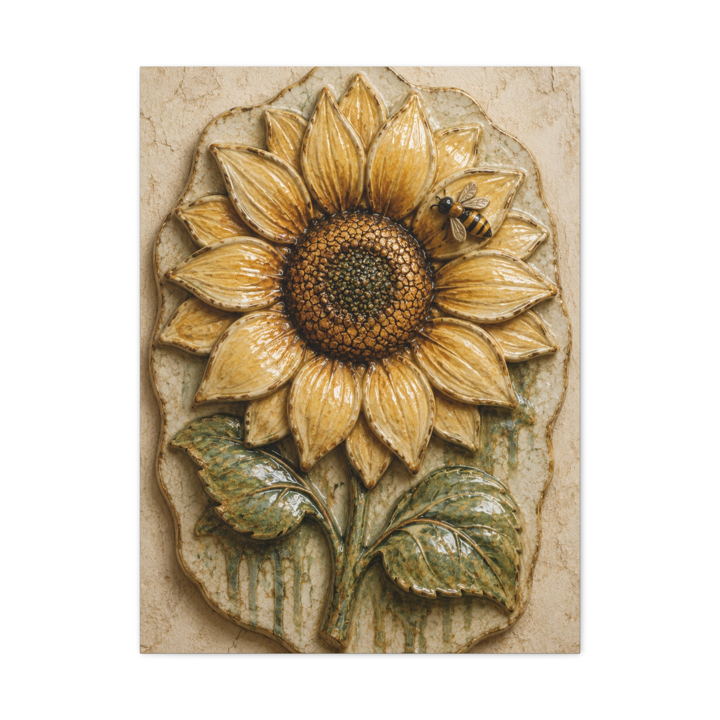 Hand-Glazed Ceramic Sunflower Plaque Wall Art & Canvas Print