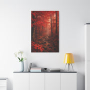 Crimson Autumn Forest Stream Wall Art & Canvas Print