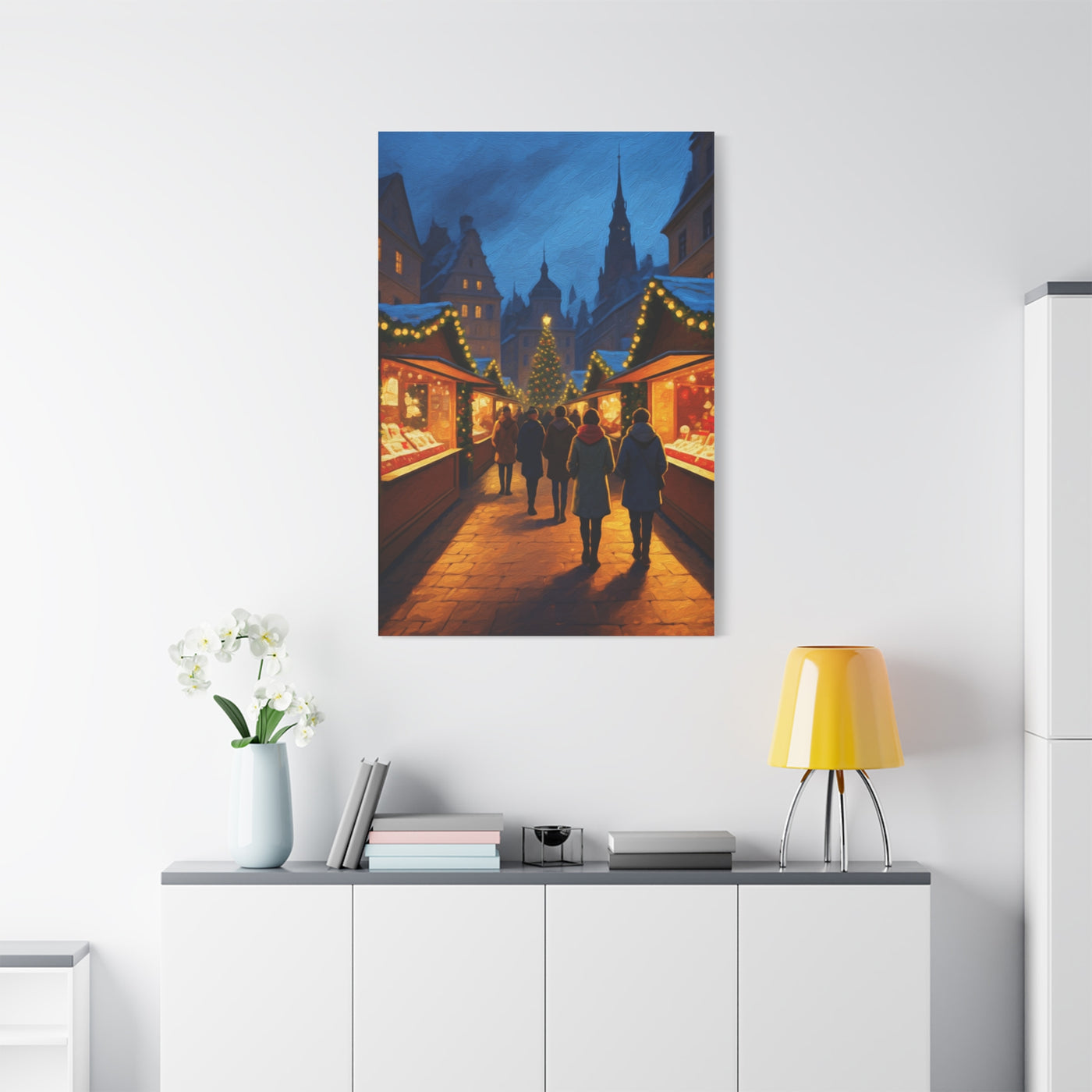Classic Christmas Market Evening Wall Art & Canvas Print