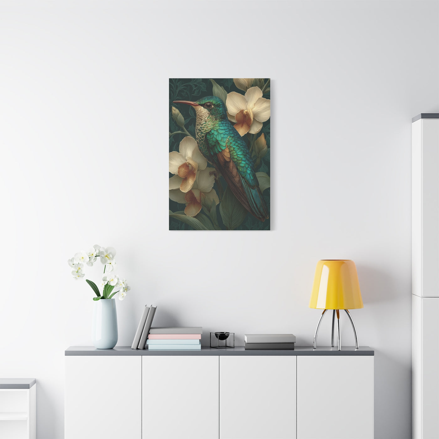 Emerald Hummingbird Botanical Portrait Wall Art & Canvas Print