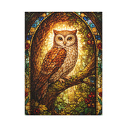 Stained Glass Forest Owl Window Wall Art & Canvas Print