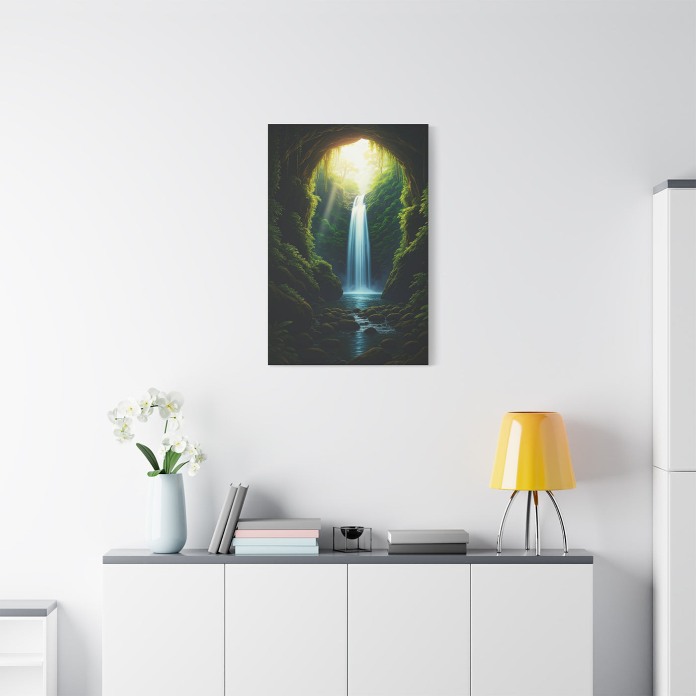 Sunlit Waterfall Sanctuary Wall Art & Canvas Prints