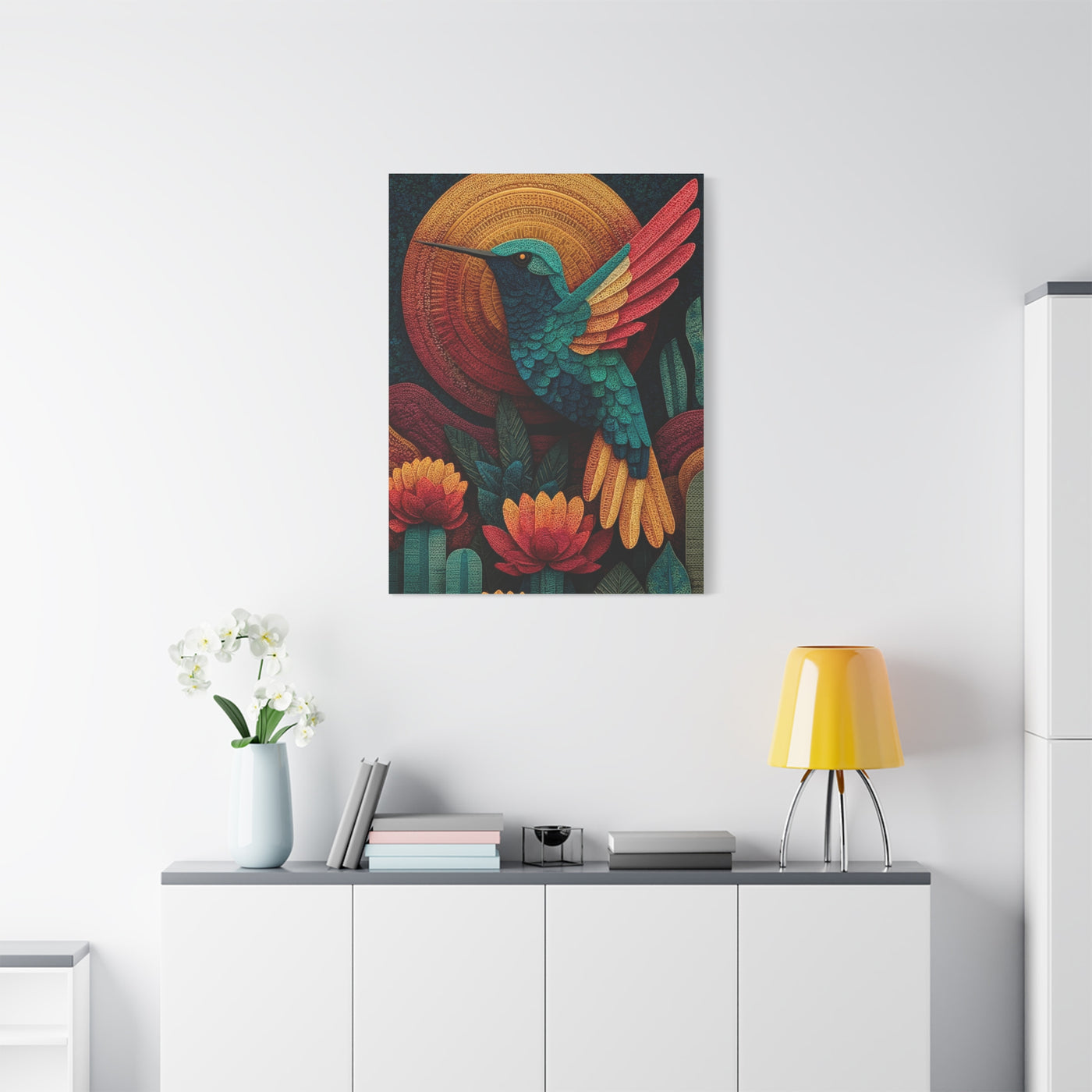 Mexican Hummingbird Sun Disc Folk Wall Art & Canvas Print