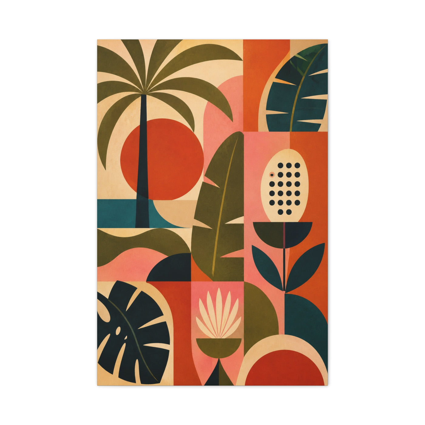 Mid-Century Geometric Tropical Composition Wall Art & Canvas Print